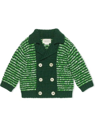 Gucci Babies' Mouline 双排扣条纹开衫 In Green