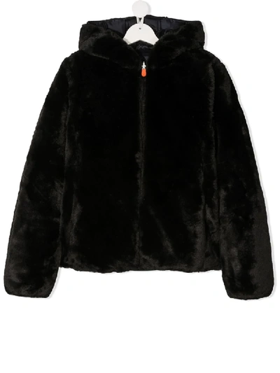 Save The Duck Kids' Reversible Faux Fur Padded Coat In Nero