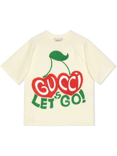 Gucci Kids' Let's Go Cherry-print T-shirt In White | ModeSens