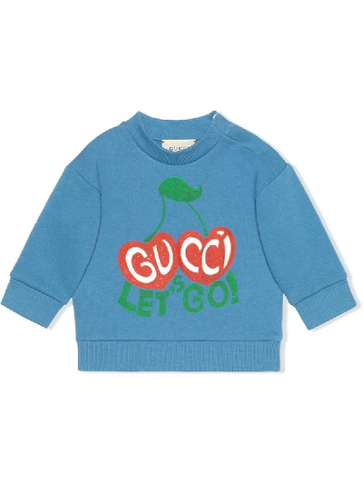 Gucci Babies' Cherry Logo Sweatshirt In Blue