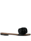 Avec Modération Biarritz Pom-pom Embellished Slides In Black