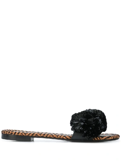 Avec Modération Biarritz Pom-pom Embellished Slides In Black