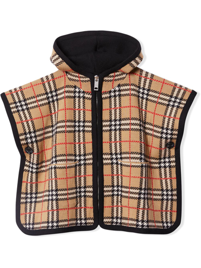 Burberry Babies' Vintage Check Jacquard Hooded Poncho In Beige