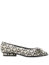 Ferragamo Viva Bow Gancini-print Canvas Ballerina Flats In Neutrals