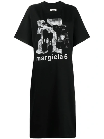 Mm6 Maison Margiela 印花纯棉平纹针织卫衣裙 In Black