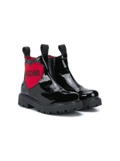 Moschino Kids' Heart-logo Rain Boots In Black