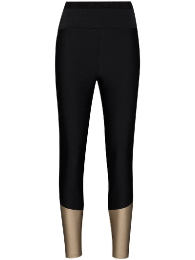 Moncler Two-tone Mid-rise Leggings In Black