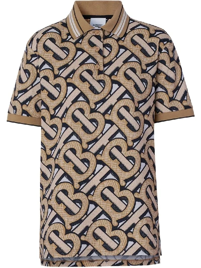 Burberry Tb Monogram-print Piqué Polo Shirt In Neutrals