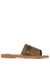 Chloé Woody Logo-detailed Canvas Slides In Brown