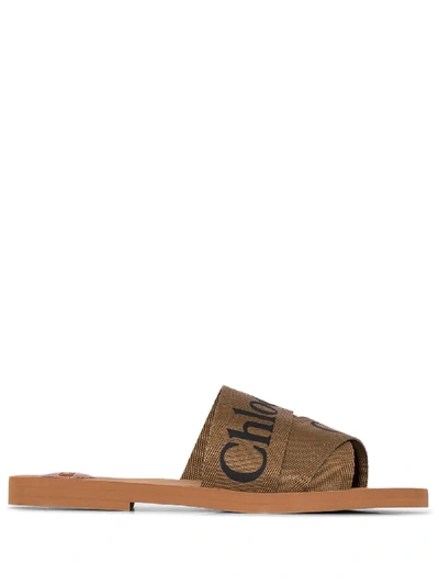 Chloé Woody Logo-detailed Canvas Slides In Brown