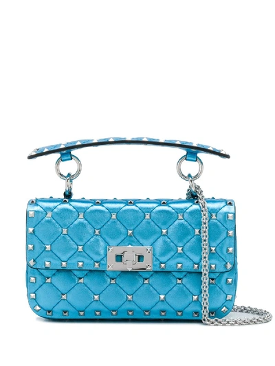 Valentino Garavani Mini Spike It Rockstud Neon Leather Shoulder Bag In Blue