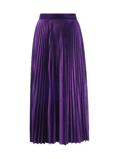 Valentino Pleated Velour Midi Skirt W/ Logo Detail In Purple