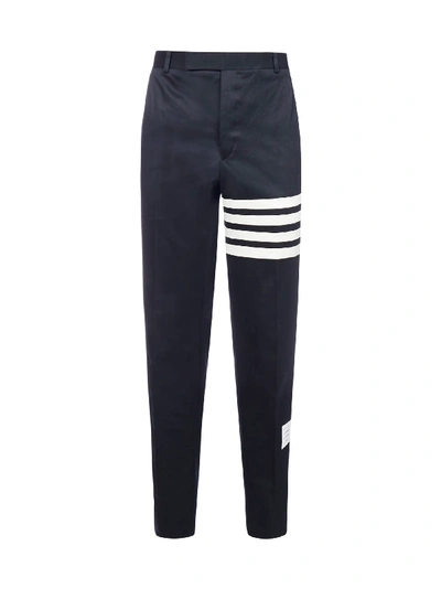 Thom Browne Striped Straight-leg Cotton Chino Trousers In Navy