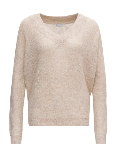 Brunello Cucinelli Mohair And Lurex Sweater In Cream