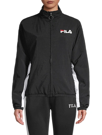 Fila Logo Tape Zip-up Nylon Track Jacket In Black