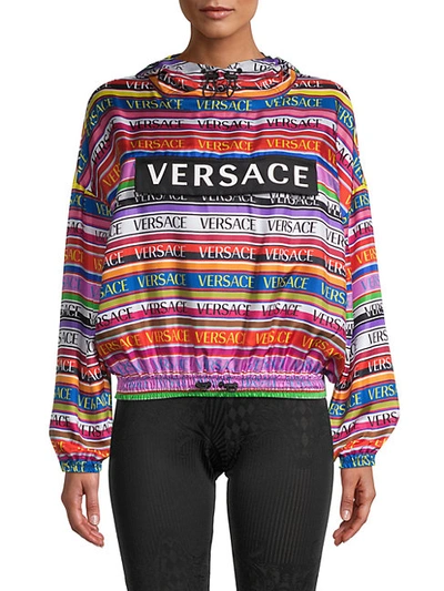 Versace Silk Popover Logo Hoodie In Multicolor