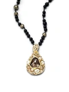 ALEXIS BITTAR BLACK ONYX & SHELL PEARL SPARKLE PENDANT NECKLACE,0400012124861