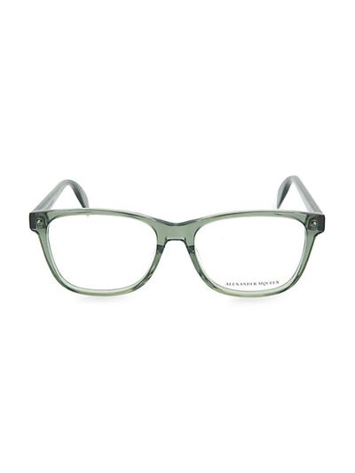 Alexander Mcqueen 55mm Blue Light Core Square Reading Glasses In Shiny Green