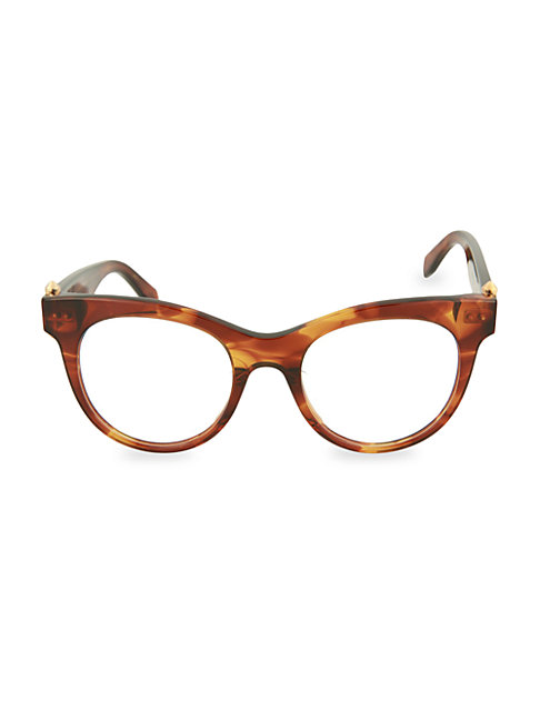 Alexander Mcqueen 49mm Blue Light Core Oval Reading Glasses In Brown | ModeSens
