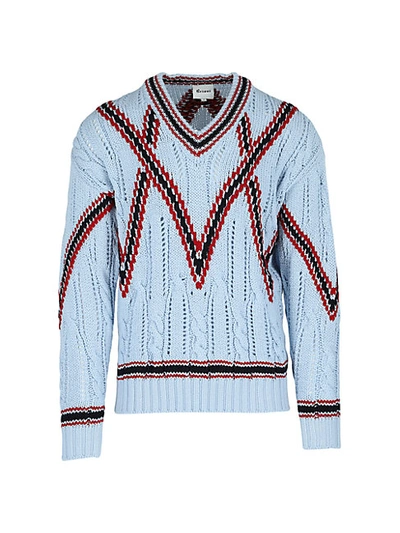 Brioni Cable-knit Wool Jumper In Bluette