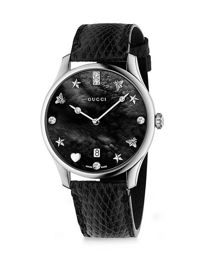 Gucci G-timeless Snake Link Stainless Steel Bracelet Watch In Black