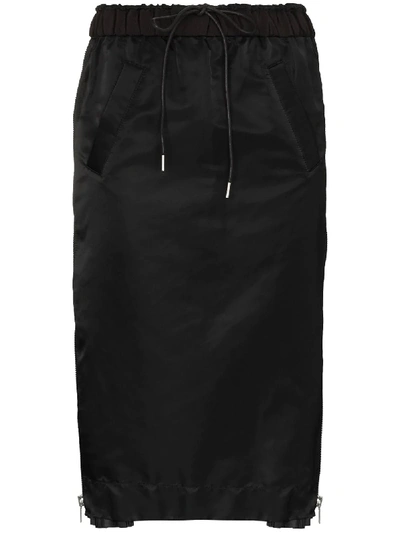 Sacai Pleat-panelled Midi Skirt In Black