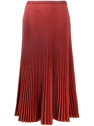 Prada Accordion Pleated Midi Skirt In Rot