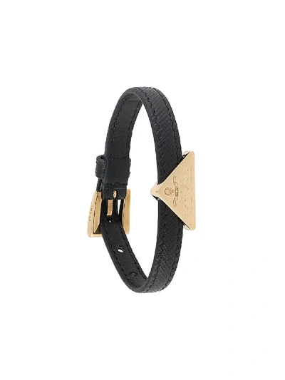 Prada Triangle-motif Leather Wrist Strap In Schwarz