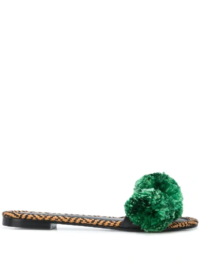 Avec Modération Biarritz Pom-pom Embellished Slides In Black