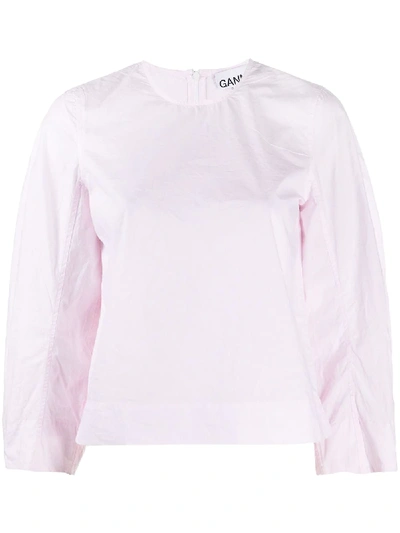 Ganni Crinkled Effect Balloon Sleeve Blouse In Pink