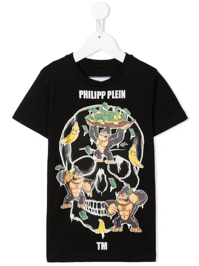 Philipp Plein Junior Kids' King Plein Skull T-shirt In Black