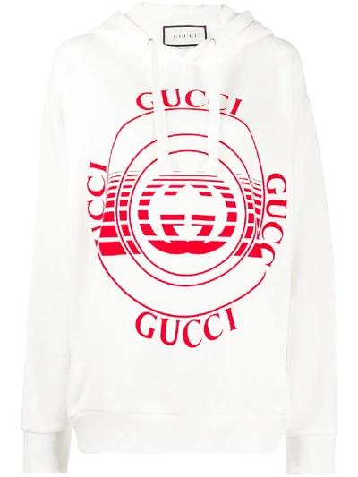 Gucci Logo-print Drop-shoulder Hoodie In White