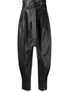 RED VALENTINO LEATHER PAPERBAG TROUSERS