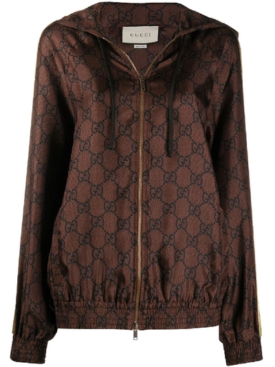 Gucci Monogram-print Silk Track Jacket In Brown