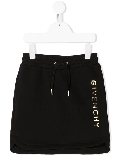 Givenchy Kids' Logo Print Cotton Blend Sweat Skirt In Black