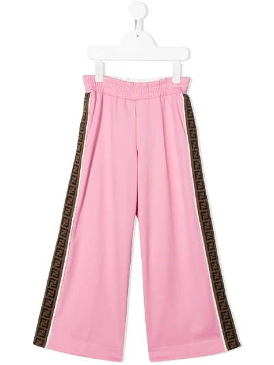 Fendi Kids' Ff Trim Trousers In Rosa