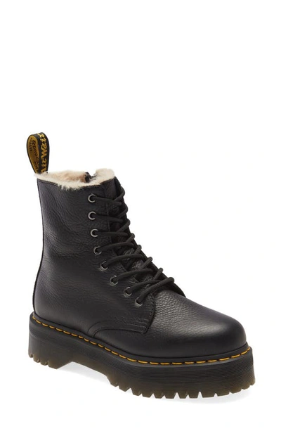 Dr. Martens Jadon Fur Lined Chunky Ankle Boot In Black In Black Leather