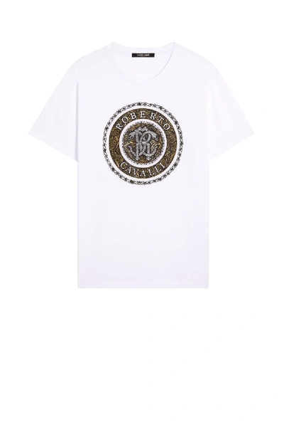 Roberto Cavalli Oniric Badge Print T-shirt In White