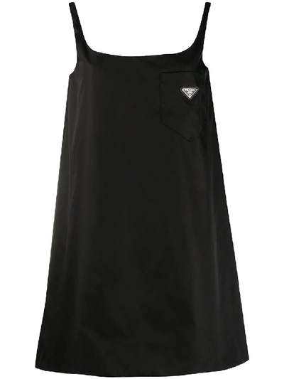 Prada Logo Plaque Sleeveless Mini Dress In Black