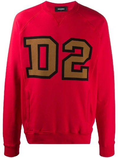 Dsquared2 D2 Print Crew Neck Sweatshirt In Red