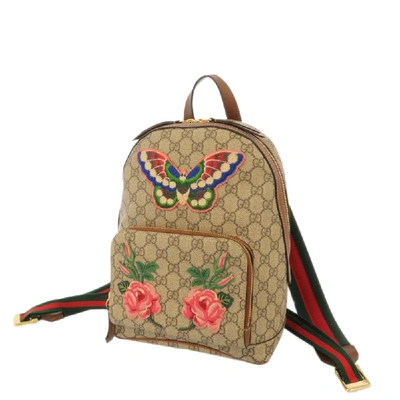 Pre-owned Gucci Brown Gg Supreme Coated Canvas Garden Souvenir Backpack In Beige