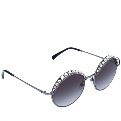 Pre-owned Chanel Black Gradient 4234-h Pearl Round Sunglasses