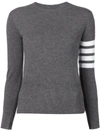 Thom Browne Crew Neck Pullover With White 4-bar Stripe In Grey Cashmere In Grey