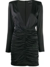 Retroféte Brea Ruched Silk-blend Satin Mini Dress In Black