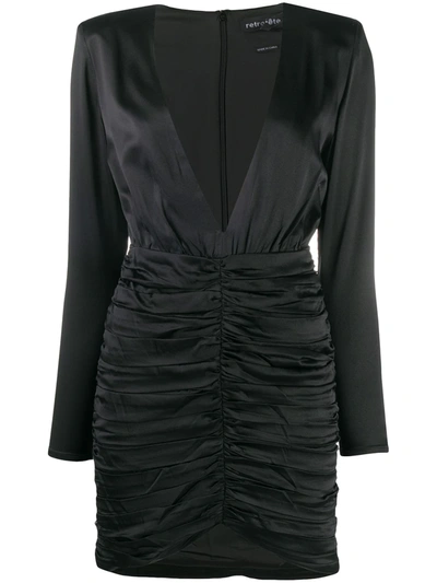Retroféte Brea Ruched Silk-blend Satin Mini Dress In Black