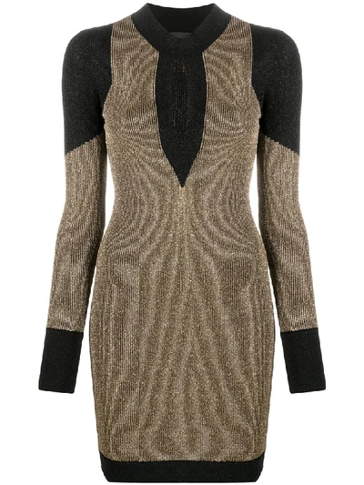 Just Cavalli Ribbed Cut-out Detail Dress In Gold
