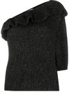 Red Valentino Rib-knit Asymmetric Top In Black