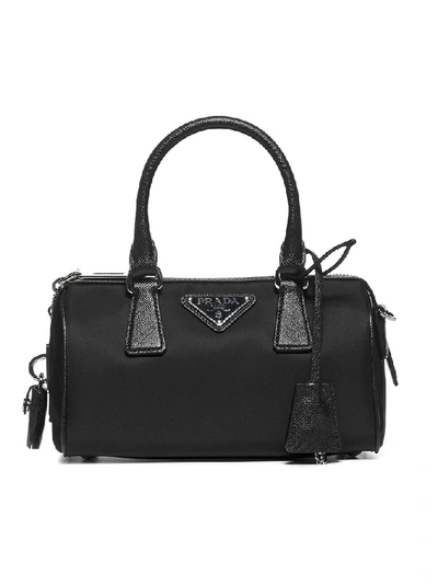 Prada Bauletto Nylon Shoudler Bag In Black