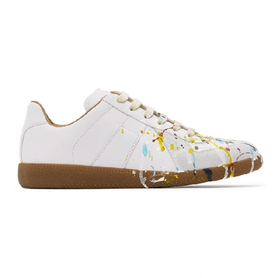 Maison Margiela Replica Paint-splatter Leather Trainers In White