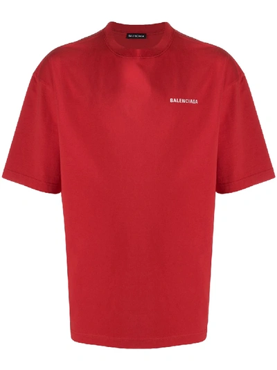 Balenciaga Logo News Print Cotton Jersey T-shirt In Red